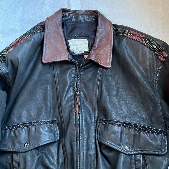 LonePine unisex black leather jacket with design W=M. M=S - Picture 2 of 10